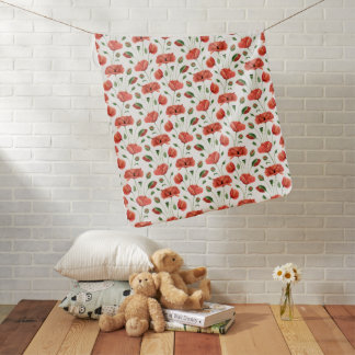 Red Poppy Watercolor Wildflower Baby Blanket