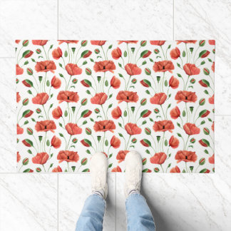 Red Poppy Watercolor Wildflower Doormat