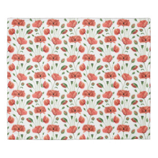 Red Poppy Watercolor Wildflower Duvet Cover