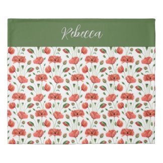 Red Poppy Watercolor Wildflower Name Duvet Cover