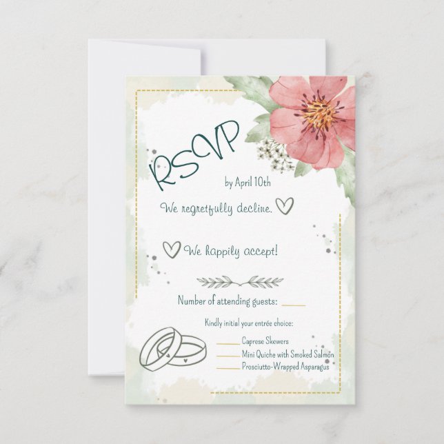 Red Poppy Watercolour Florals RSVP Card (Front)