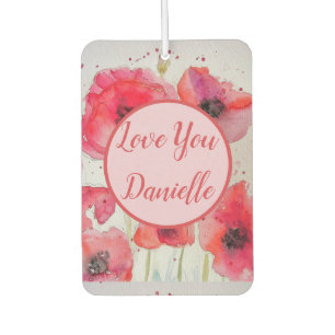 Red Poppy Watercolour Flower Car Air Freshener