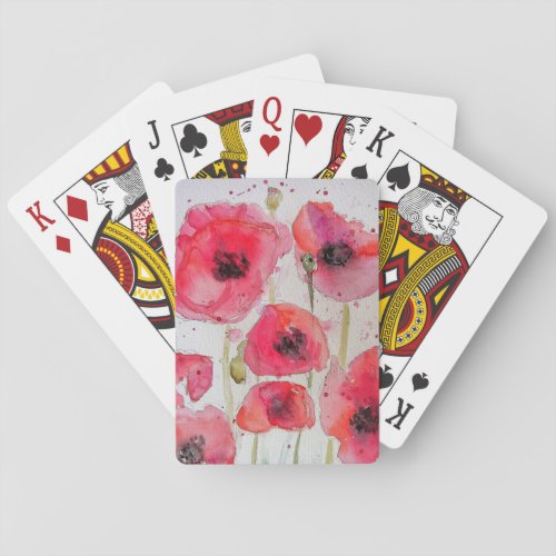 Red Poppy Watercolour Flower Playing Cards Set