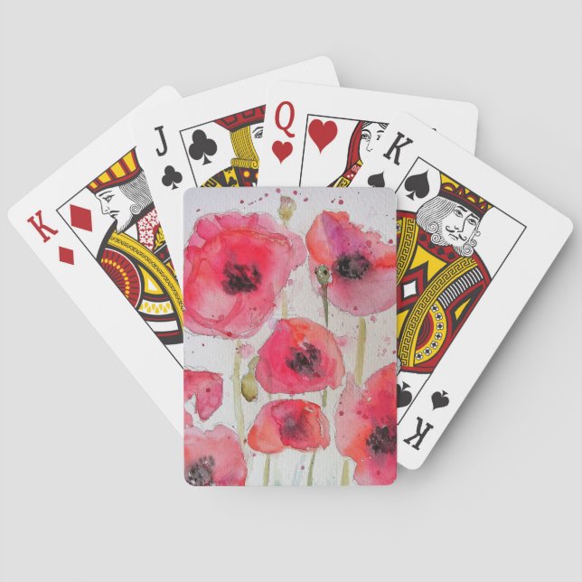Red Poppy Watercolour Flower Playing Cards Set (Back)