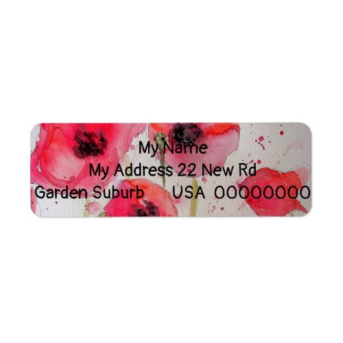 Red Poppy Watercolour Flower Return Address Labels