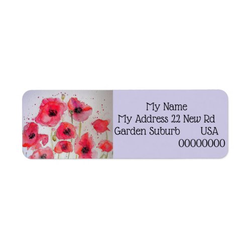Red Poppy Watercolour Flower Return Address Labels