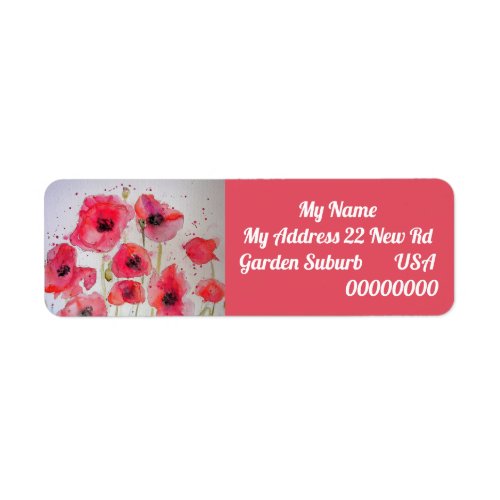 Red Poppy Watercolour Flower Return Address Labels
