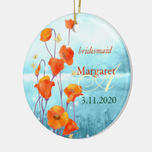 Red Poppy Wedding Bridesmaids Gift Ceramic Ornament