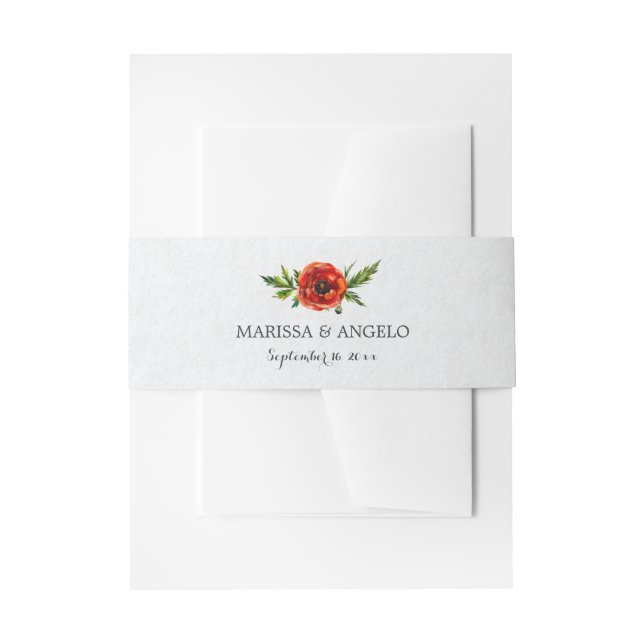 Red Poppy Wedding Invitation Belly Band (Front Example)