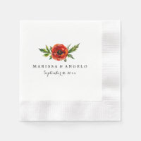 Red Poppy Wedding Paper Napkin