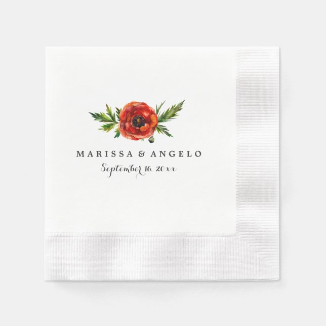 Red Poppy Wedding Paper Napkin (Front)