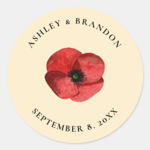 Red Poppy Wildflower Custom Wedding Favor Classic Round Sticker