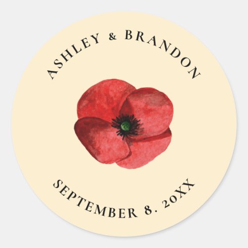Red Poppy Wildflower Custom Wedding Favor Classic Round Sticker