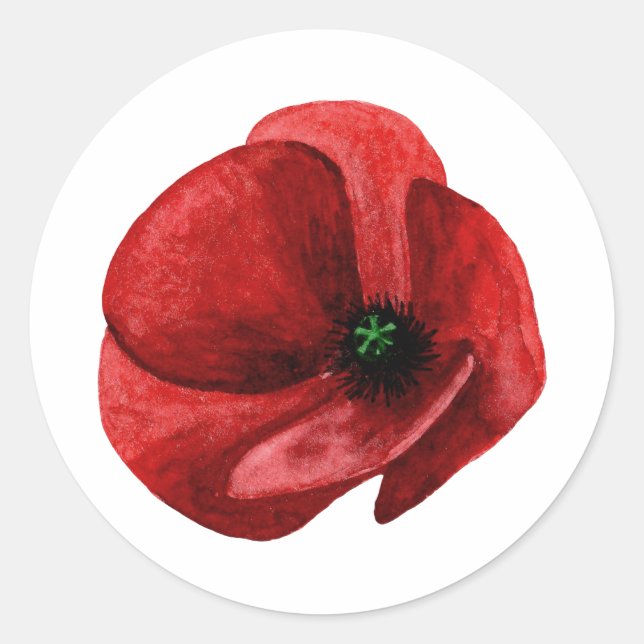 Red Poppy Wildflower Envelope Seal Sticker (Front)