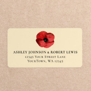 Red Poppy Wildflower Floral Wedding RSVP Address Label