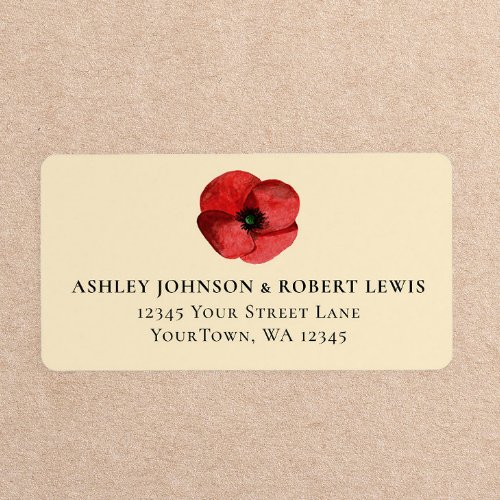 Red Poppy Wildflower Floral Wedding RSVP Address Label