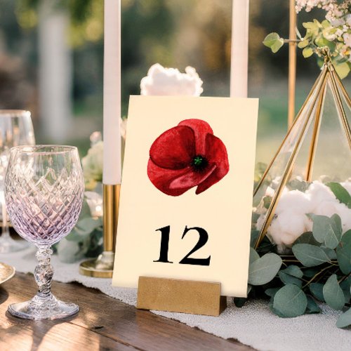 Red Poppy Wildflower Garden Floral Wedding Table Number