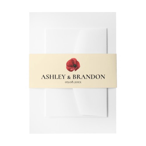 Red Poppy Wildflower Wedding Invitation Belly Band