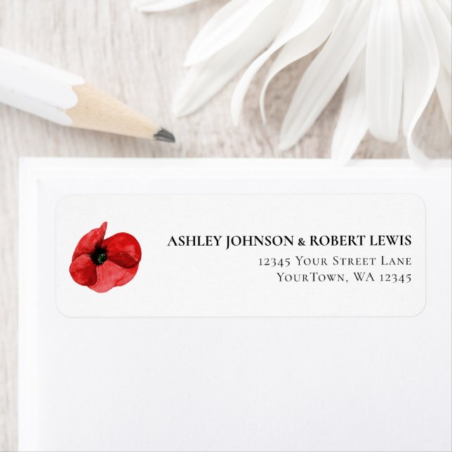 Red Poppy Wildflower Wedding Return Address Label (Insitu)