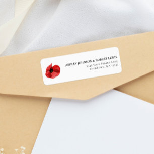 Red Poppy Wildflower Wedding Return Address Label