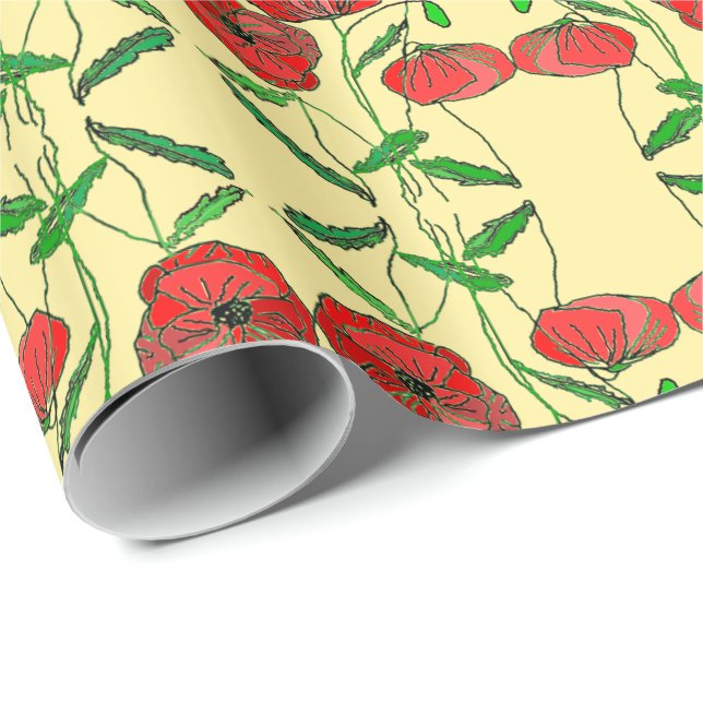 Red Poppy Wrapping Paper - Choose Color (Roll Corner)