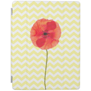Red poppy yellow and white chevron pattern iPad smart cover