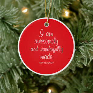 Red Positive Biblical Affirmation Circle Ceramic Ornament