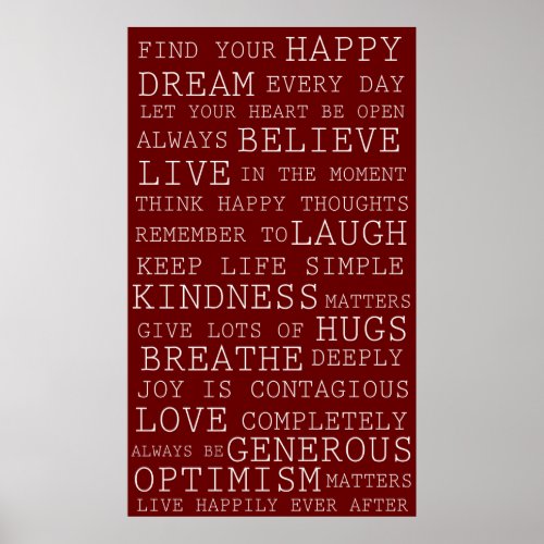 Red Positive Thoughts Inspirational Words Poster