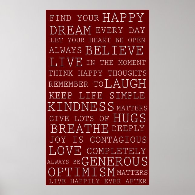 Red Positive Thoughts Inspirational Words Poster (Front)