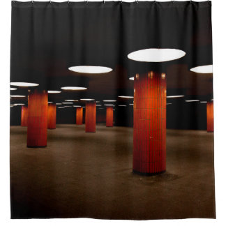 RED POST UNDER CEILING LIGHT AT NIGHT SHOWER CURTAIN