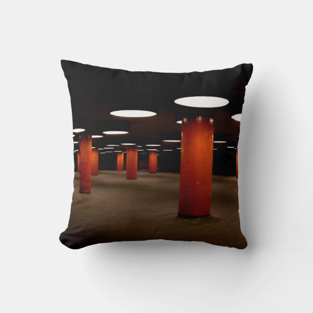 RED POST UNDER CEILING LIGHT AT NIGHT THROW PILLOW (Front)
