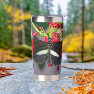 Red Postman Butterfly on Red Flowers Insulated Tumbler