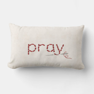 red PRAY text stitch with needle Lumbar Pillow