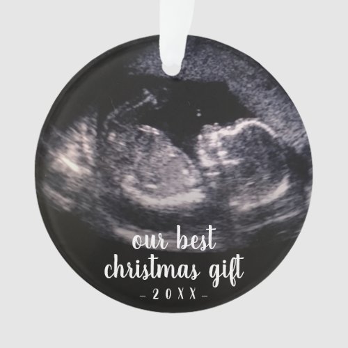 Red Pregnancy Reveal Ultrasound Photo Christmas Ornament
