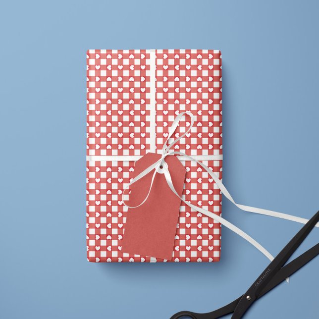 Red Preppy Gingham Hearts- Wrapping Paper Roll (Creator Uploaded)