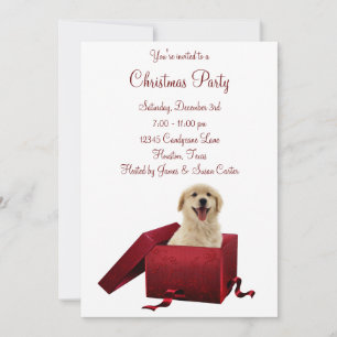 Red Present Puppy Christmas Party Invitations