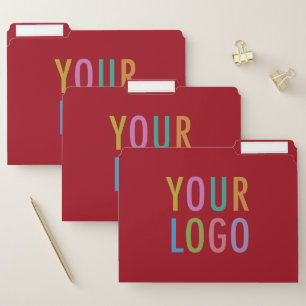 Red Presentation File Folders with Logo 3-Tab Set