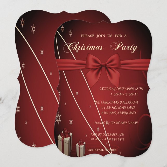 Red Presents,Bow Company Christmas Party Invitation (Front/Back)