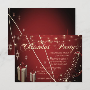Red Presents,Bow,Confetti Company Christmas Party Invitation