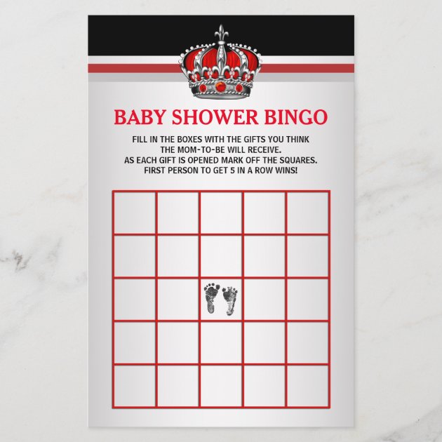 Red Prince Baby Bingo Baby Shower Bingo Invitation