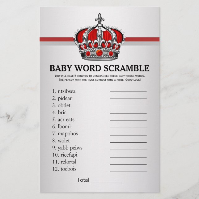 Red Prince Baby Shower Games (Front)