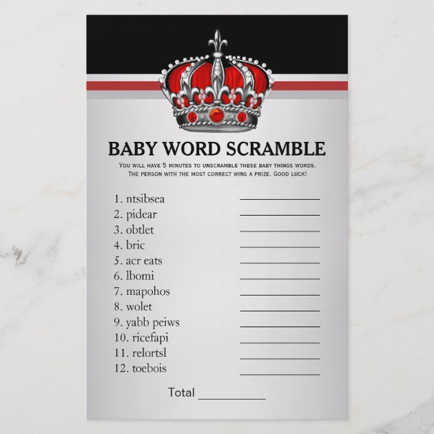 Red Prince Crown Baby Shower Games Flyer