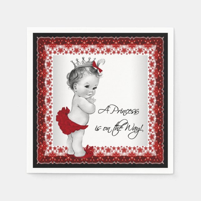 Red Princess Baby Shower Paper Napkins (Front)