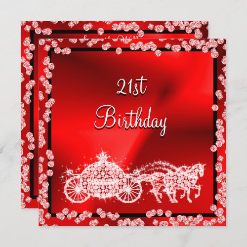 Red Princess Coach  Horses 21st Birthday Invitation