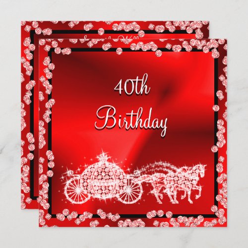 Red Princess Coach  Horses 40th Birthday Invitation