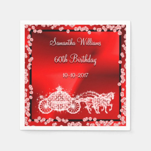 Red Princess Coach  Horses 60th Birthday Paper Napkins