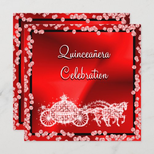 Red Princess Coach  Horses Quinceaera Invitation