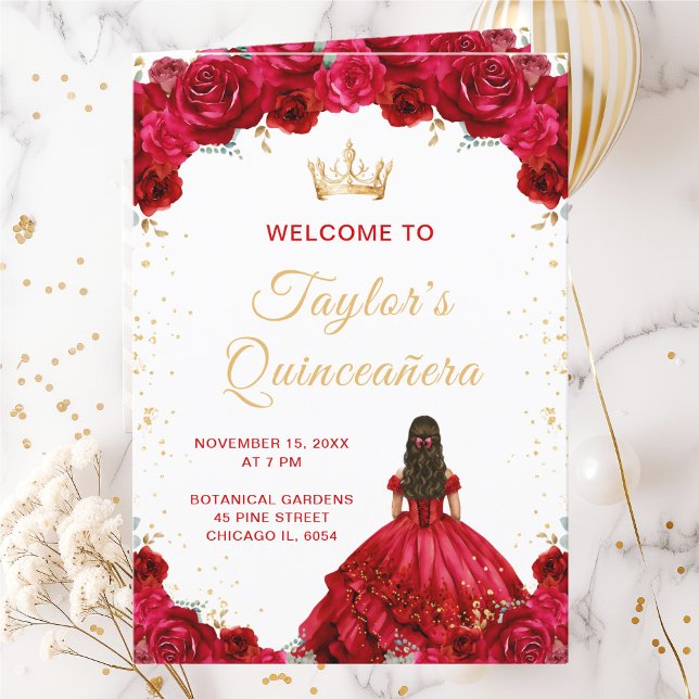 Red Princess Floral Quinceañera Program (Creator Uploaded)