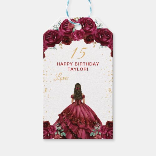 Red Princess Quinceaera Happy Birthday Gift Tags