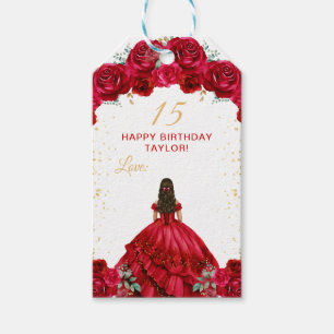 Red Princess Quinceañera Happy Birthday Gift Tags